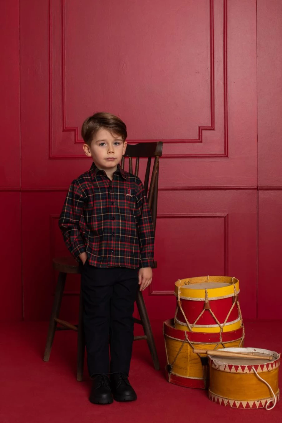 Patachou Boys Navy Tartan Shirt - Classic Checkered Button-Up for Kids