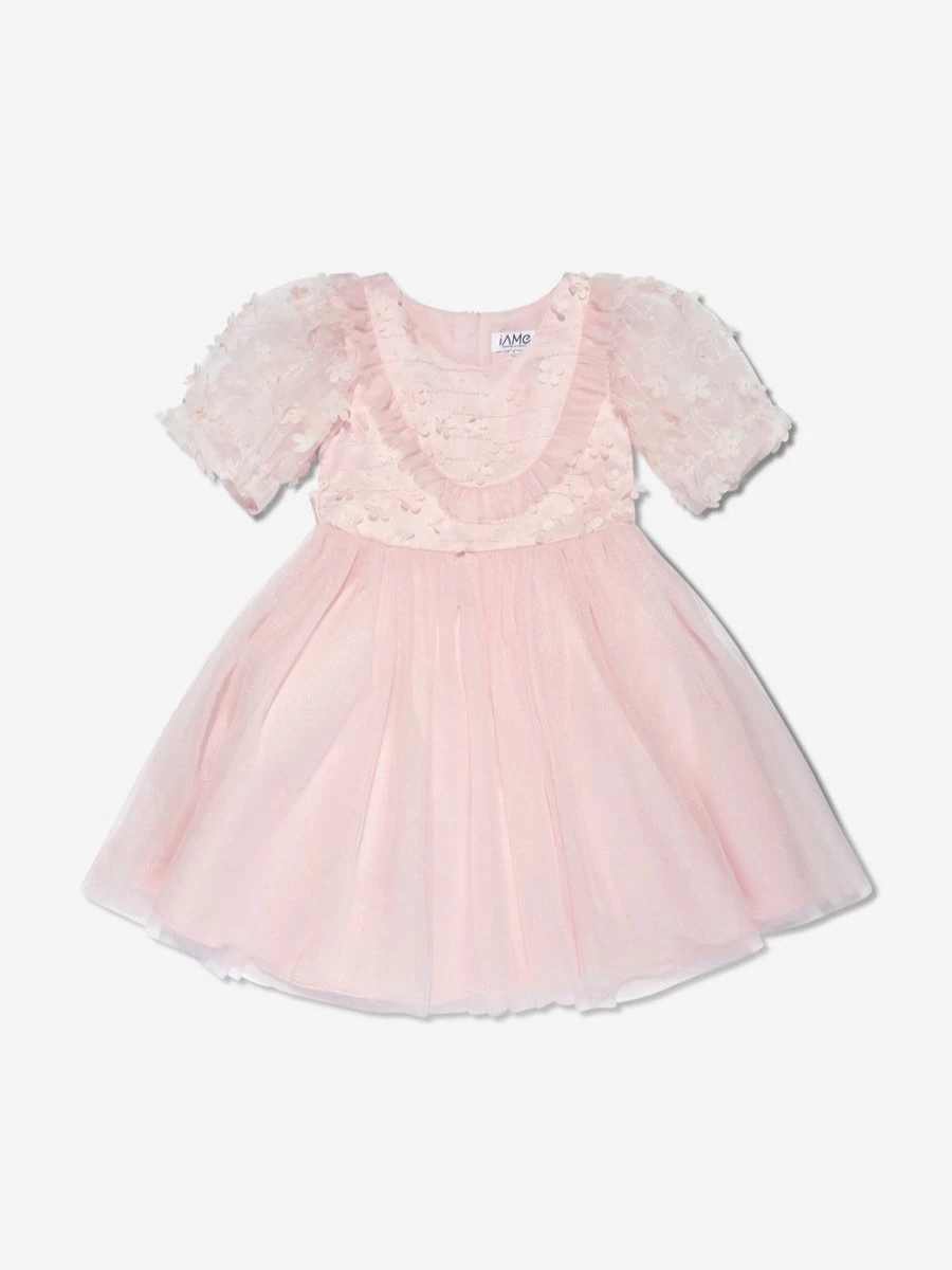 iAMe Teen Girls' Pink Embroidered Short Sleeve Dress - Stylish & Comfortable Summer Outfit