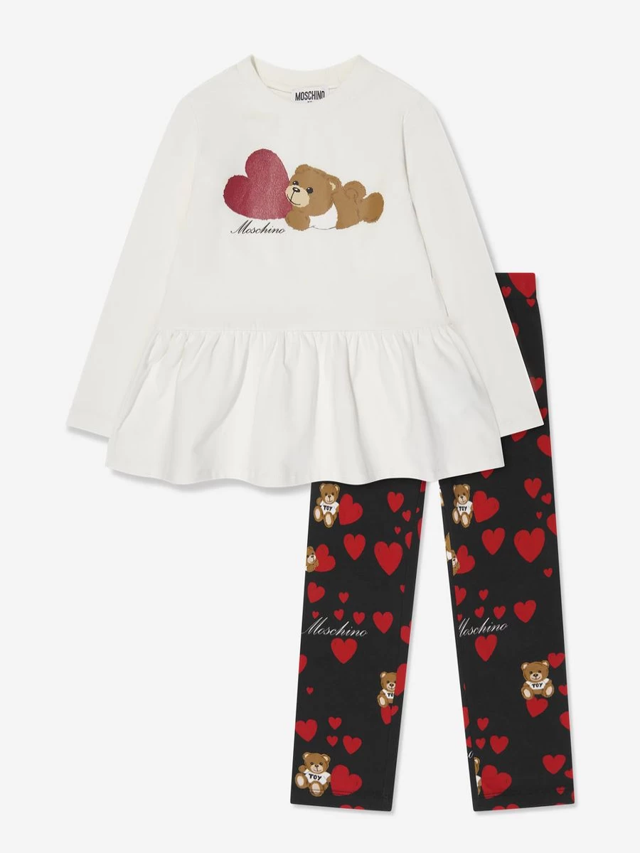 Moschino Kids Girls Black Graphic T-Shirt and Leggings Outfit Set