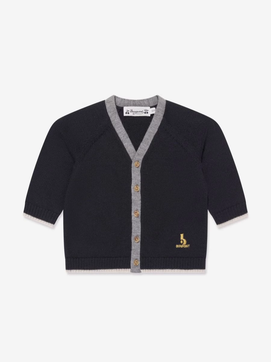 Bonpoint Baby Boys Navy Wool Cardigan - Teotim Style Cozy Knit Sweater