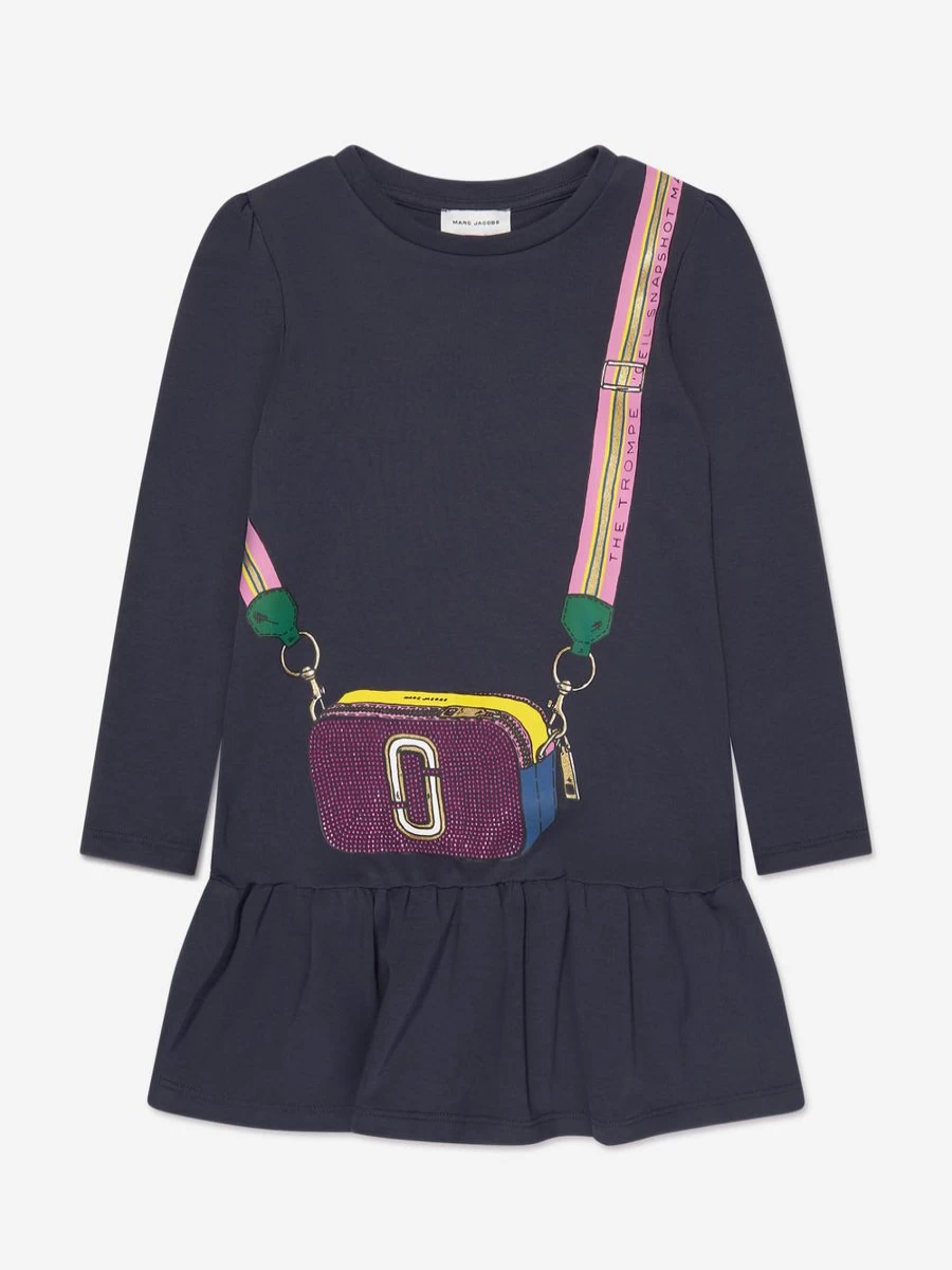MARC JACOBS Girls Navy Print Dress with Bag - Stylish Floral Summer Outfit for Toddlers