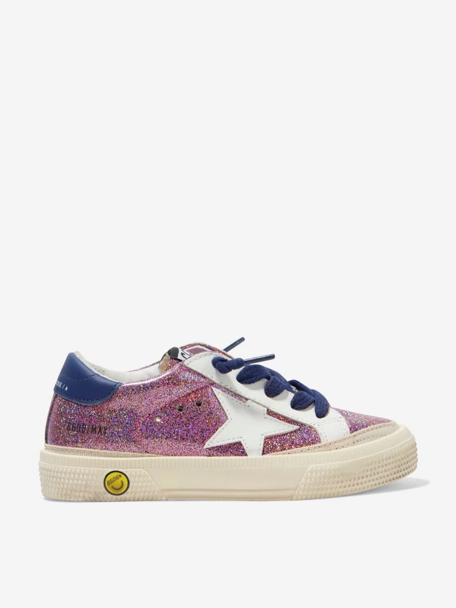 Golden Goose Kids May Glitter Leather Lace-Up Star Sneakers for Teens | Stylish Unisex Trainers