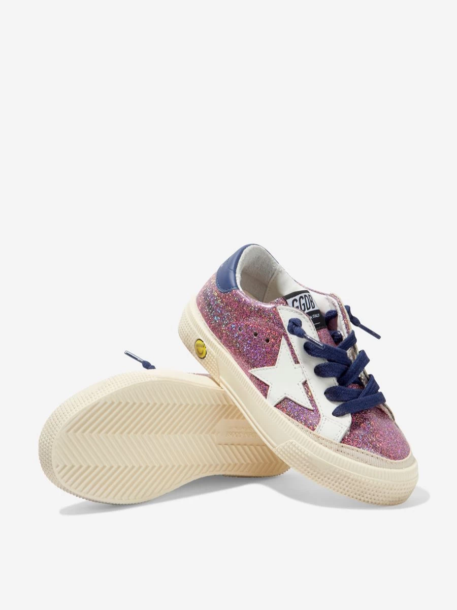 Golden Goose Kids May Glitter Leather Lace-Up Star Sneakers for Teens | Stylish Unisex Trainers