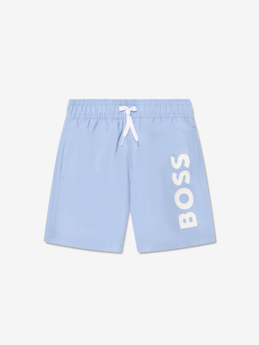 BOSS Boys' Blue Logo Swim Shorts for Active Summer Wear
