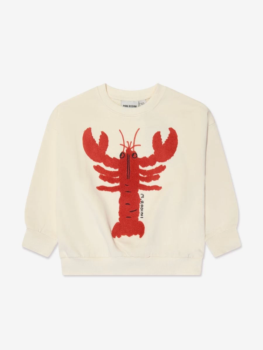 Mini Rodini Boys' White Lobster Chenille Sweatshirt for Kids