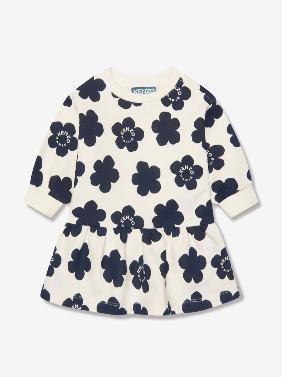 KENZO KIDS Ivory Floral Knit Sweater Dress for Baby Girls - Boke Flower Design