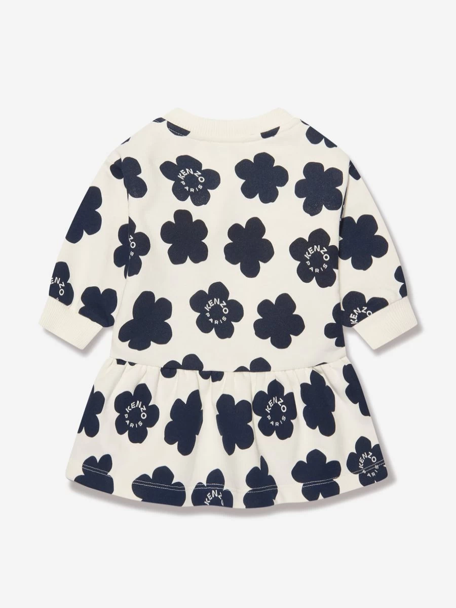 KENZO KIDS Ivory Floral Knit Sweater Dress for Baby Girls - Boke Flower Design
