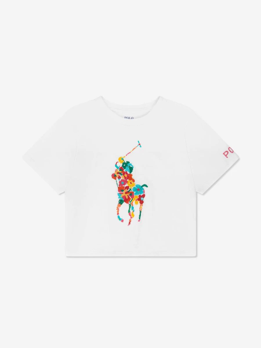 Ralph Lauren Kids Girls Ivory Boxy Logo Tee - Classic Cotton T-Shirt for Girls