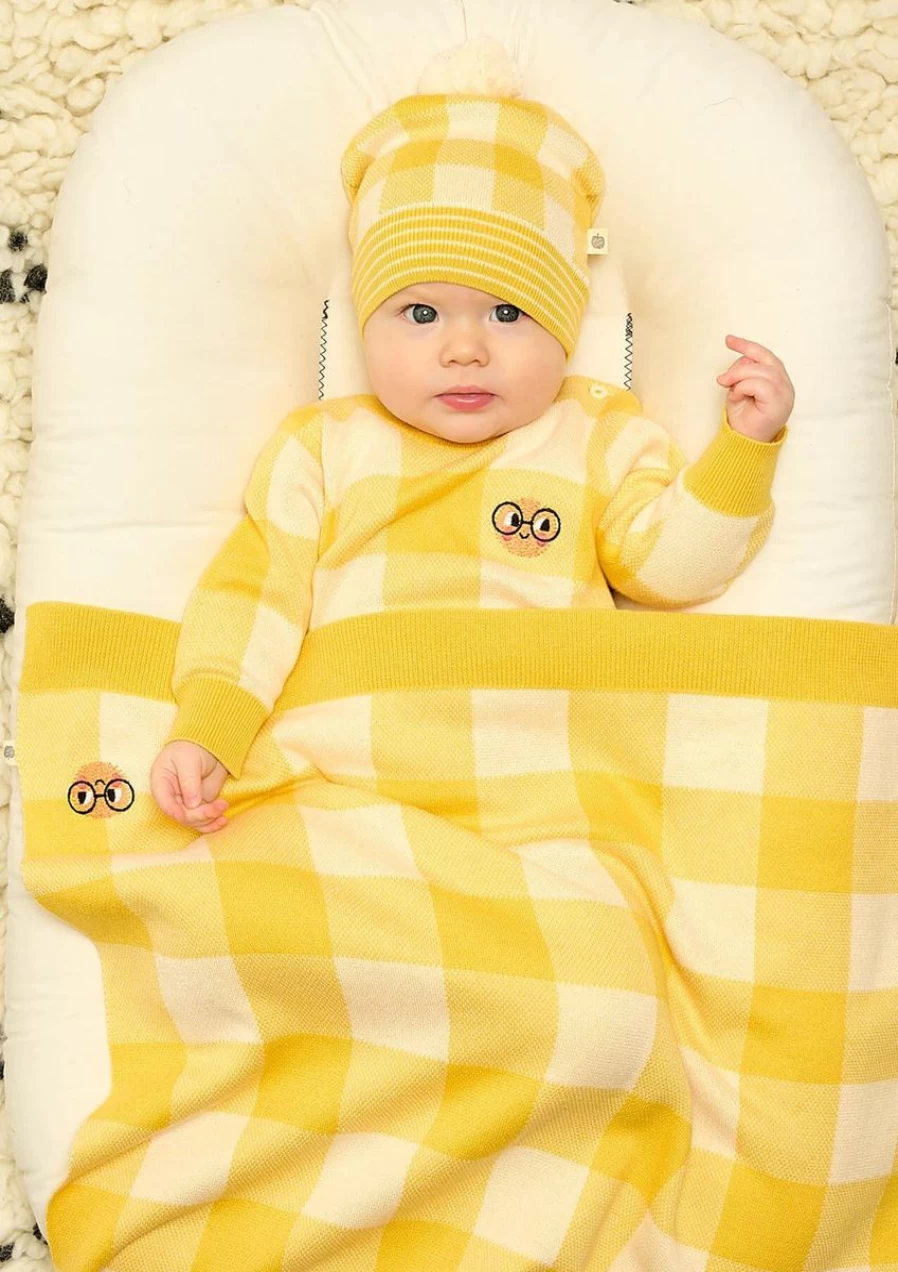 The Bonnie Mob Baby Yellow Jacquard Knit Check Blanket for Infants & Newborns