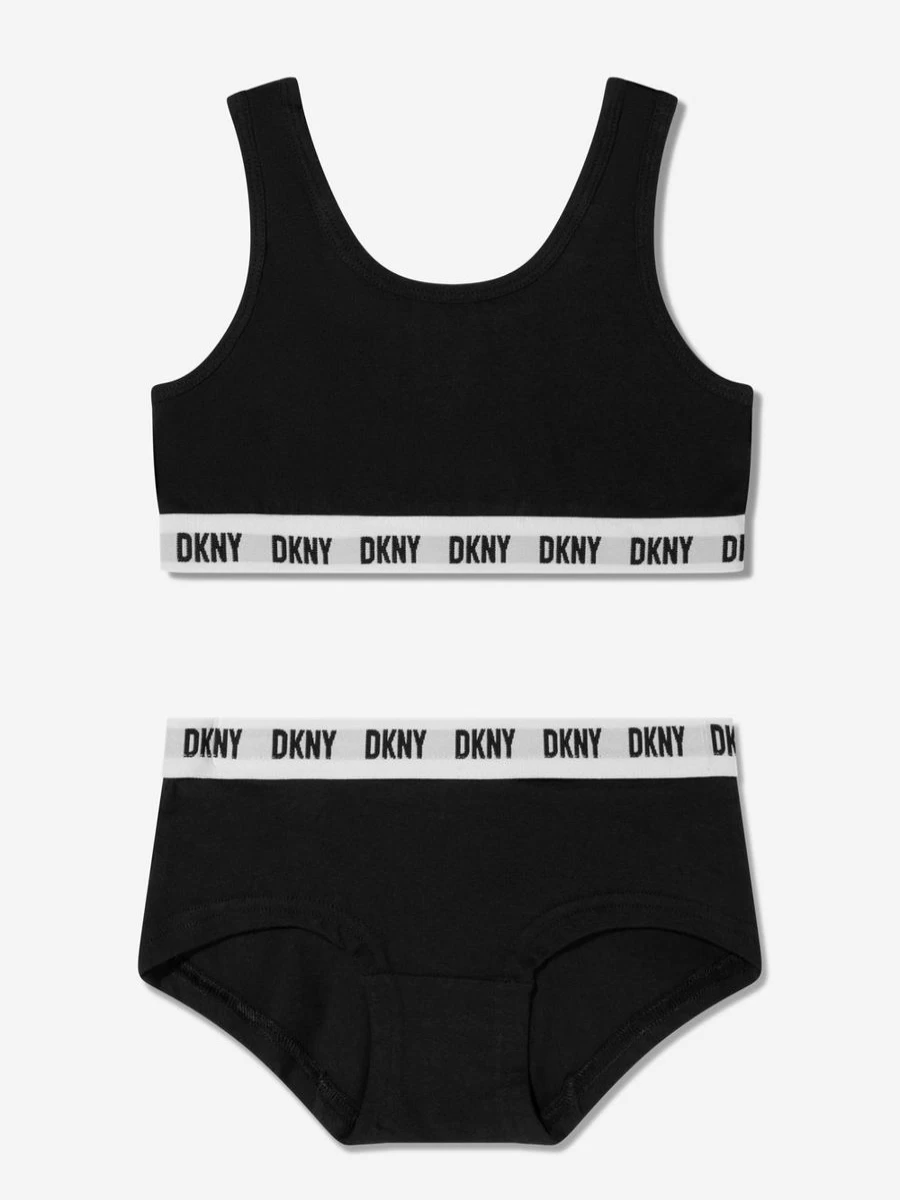 DKNY Girls Black Sports Bra and Hipster Set - Comfortable Workout Underwear for Active Teens