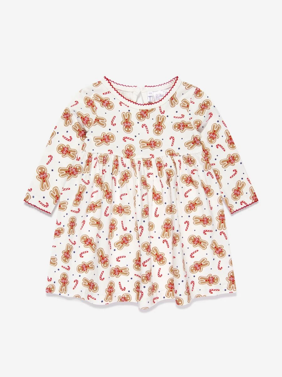 Rachel Riley White Gingerbread Jersey Dress for Baby Girls - Festive Holiday Outfit