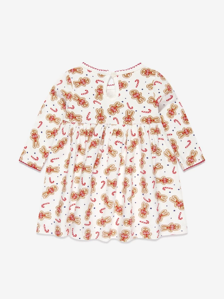 Rachel Riley White Gingerbread Jersey Dress for Baby Girls - Festive Holiday Outfit
