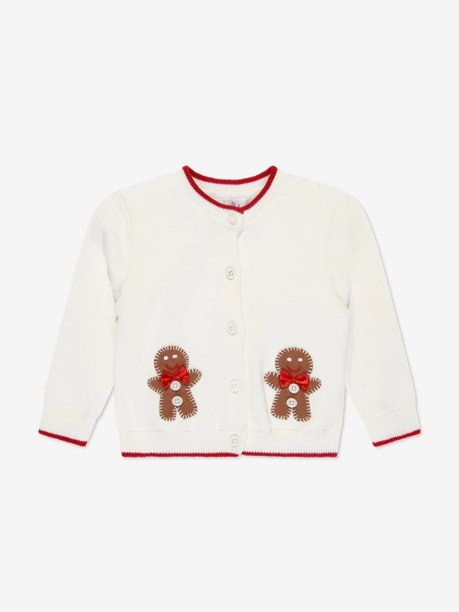 Rachel Riley Girls' Ivory Gingerbread Applique Cardigan - Festive Holiday Knitwear