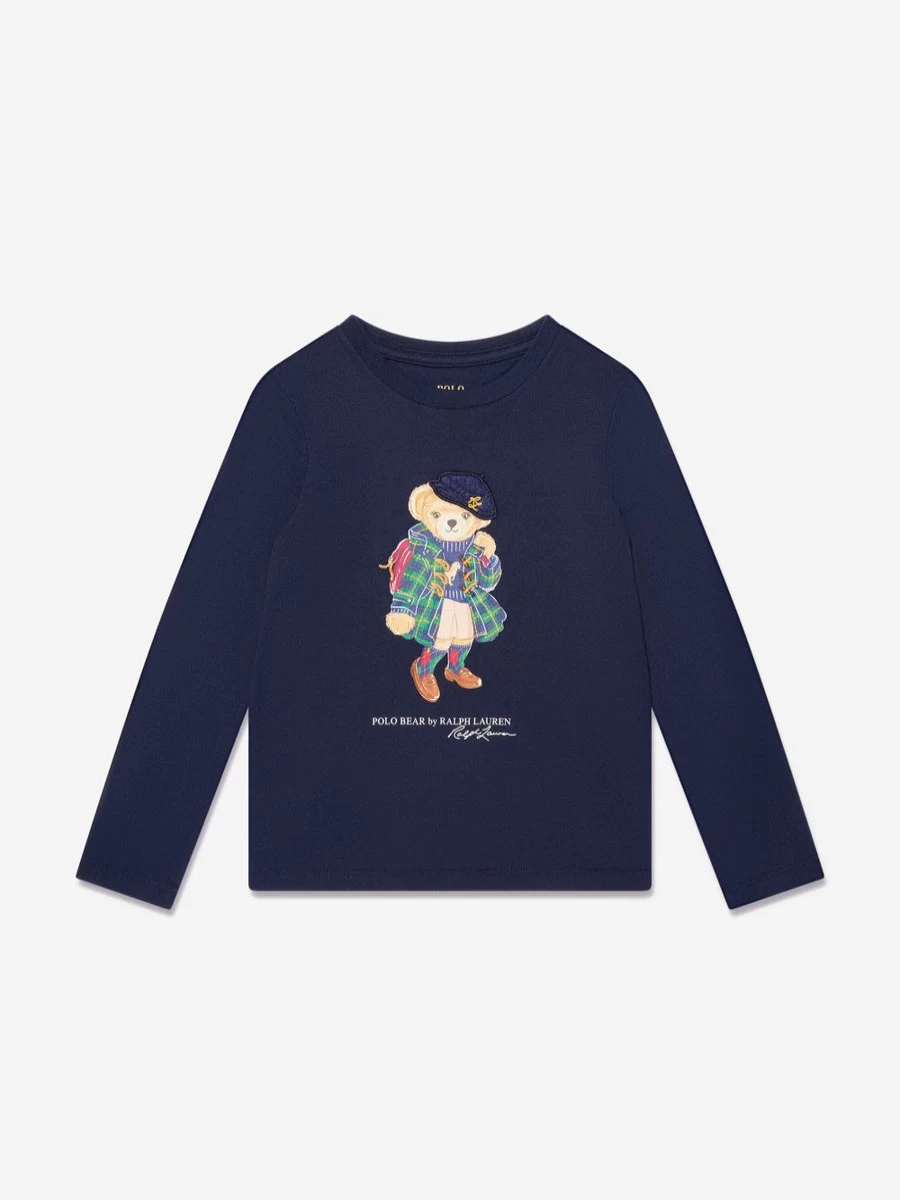 Ralph Lauren Kids Girls' Navy Blue Bear Print Long Sleeve T-Shirt