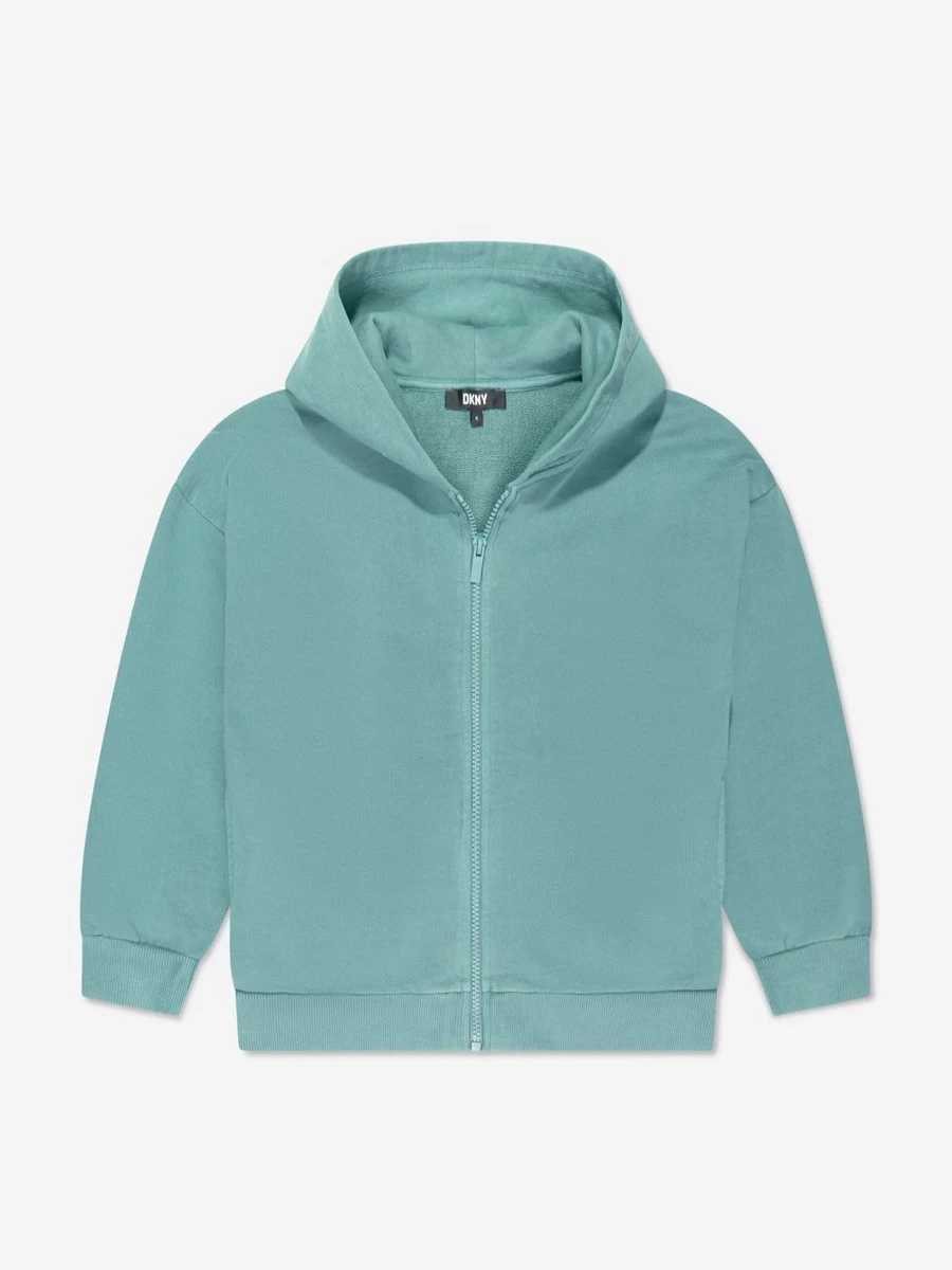DKNY Girls' Turquoise Zip-Up Hoodie - Stylish Kids Jacket for Cool Comfort