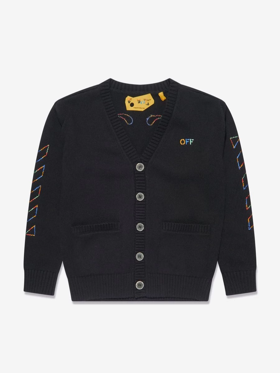 Off-White Boys Black Cardigan with Rainbow Arrow Logo