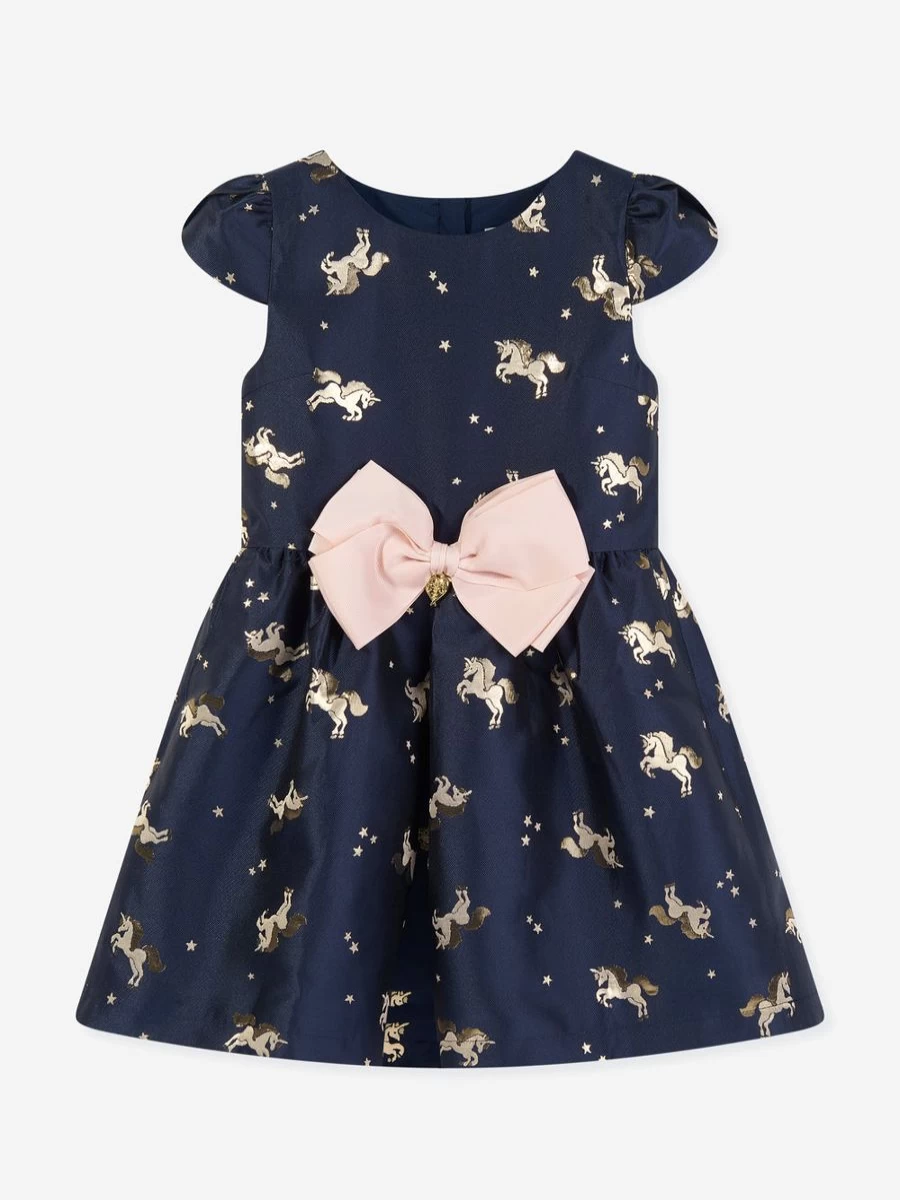 "Angels Face Teen Girls' Desiree Unicorn Jacquard Dress - Navy Blue Fantasy Party Outfit"