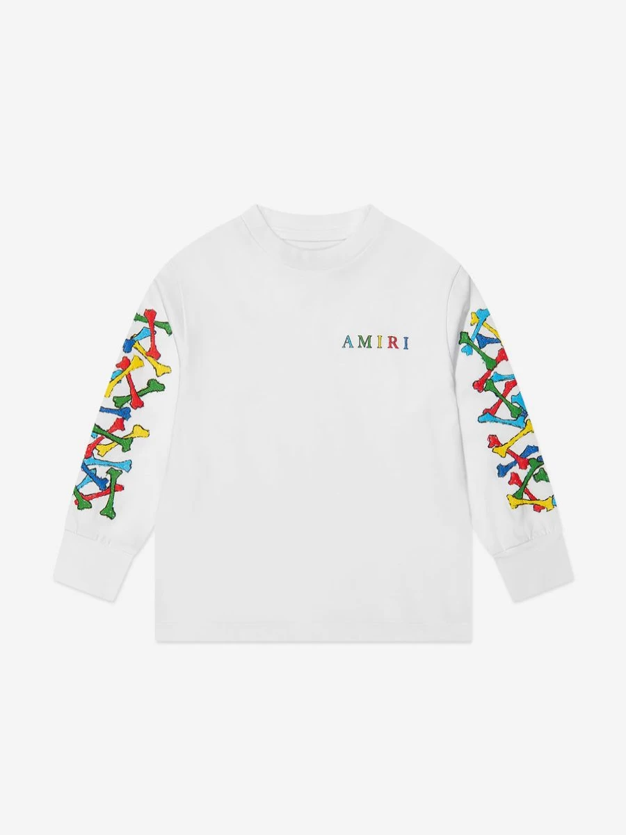 Amiri Girls' White Bones Scribble Graphic Long Sleeve T-Shirt for Kids