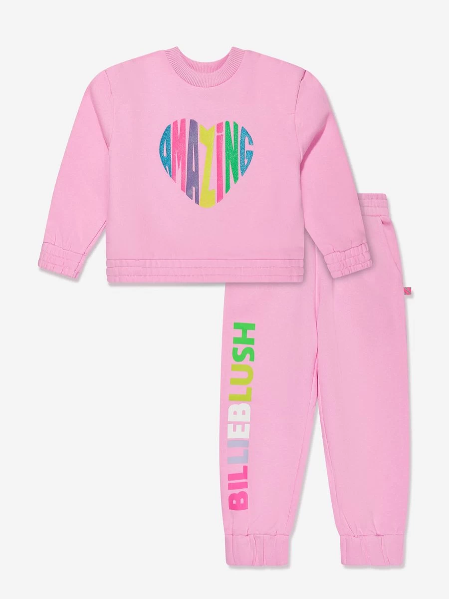"Billieblush Girls Pink Heart Print Tracksuit - Cute & Comfortable Outfit"