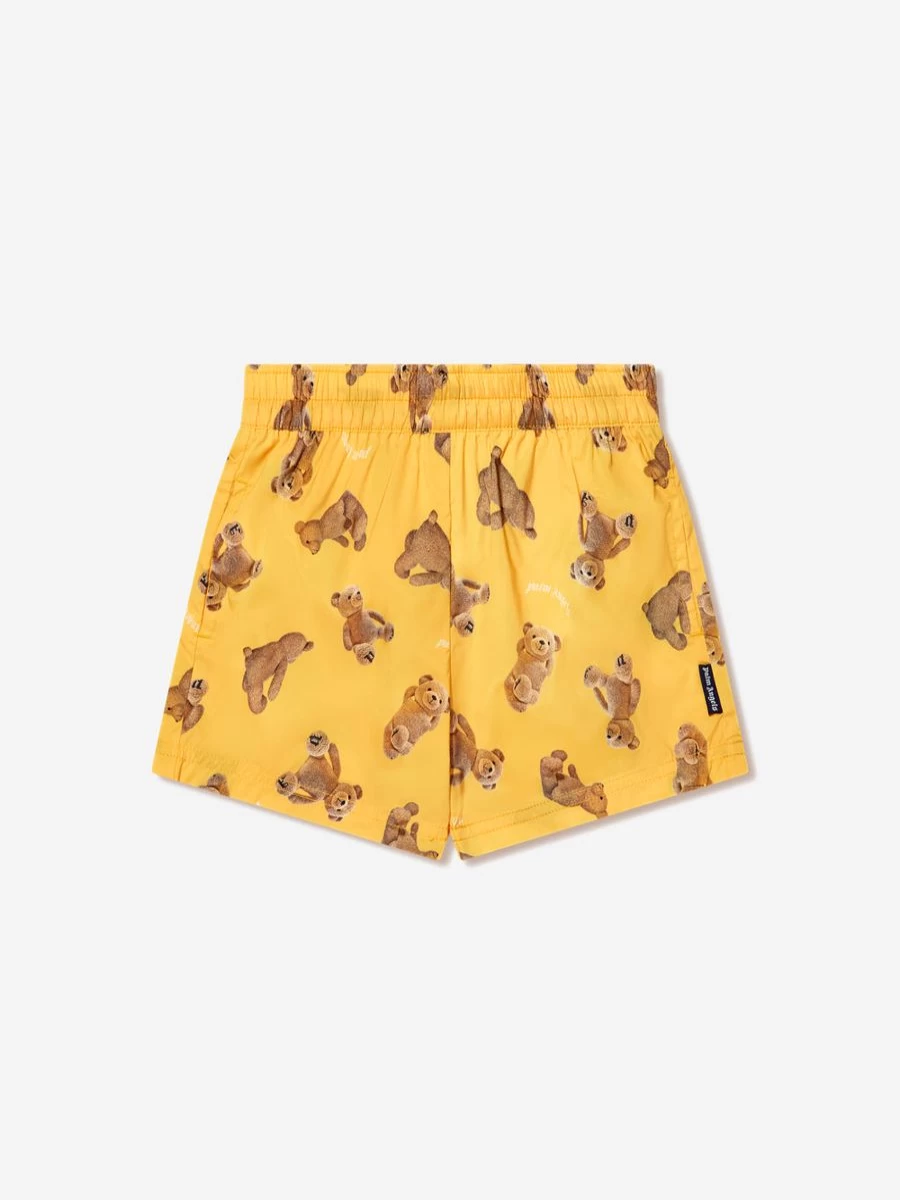 Palm Angels Boys Bear Print Swim Shorts Yellow AOP Design Beachwear