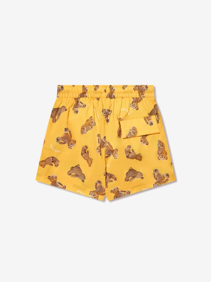 Palm Angels Boys Bear Print Swim Shorts Yellow AOP Design Beachwear