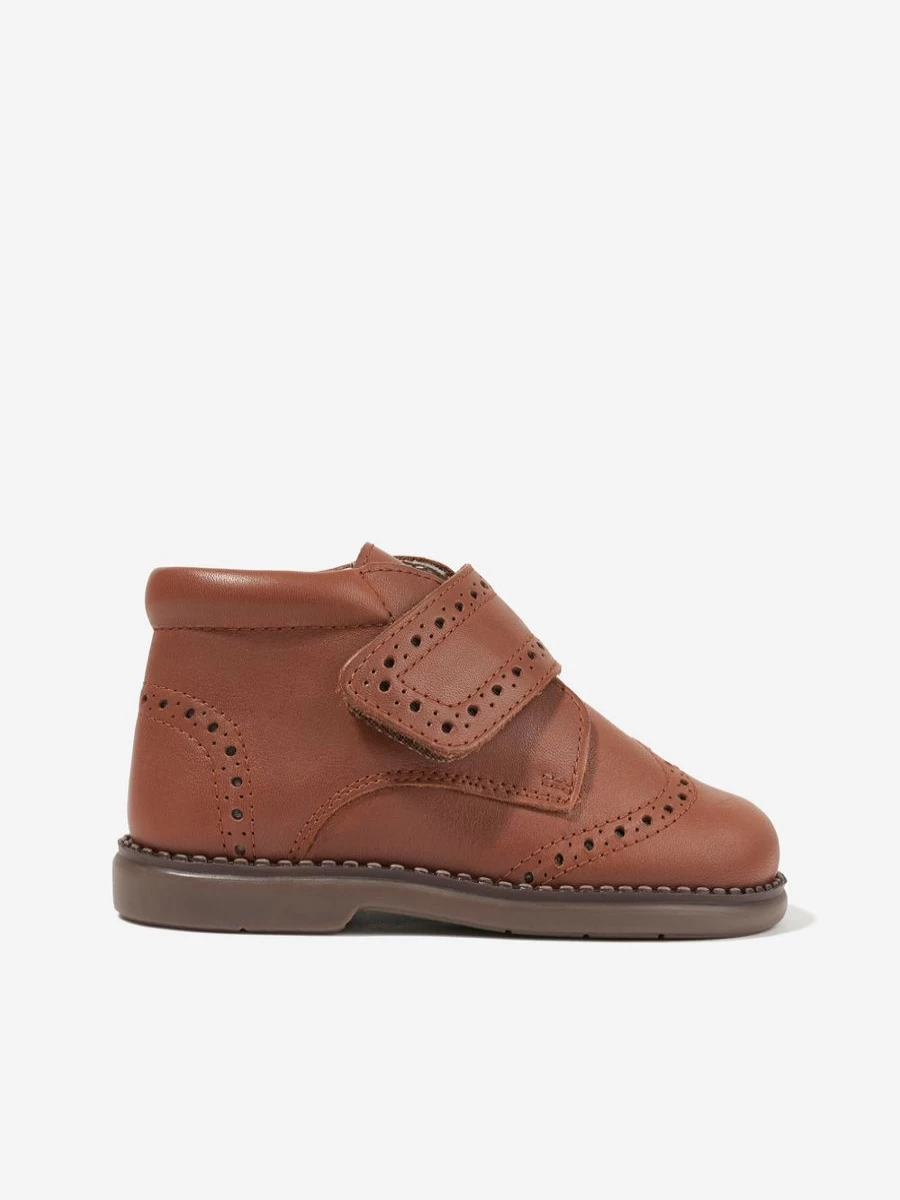 Andanines Boys Brown Leather Boots with Velcro Strap for Kids