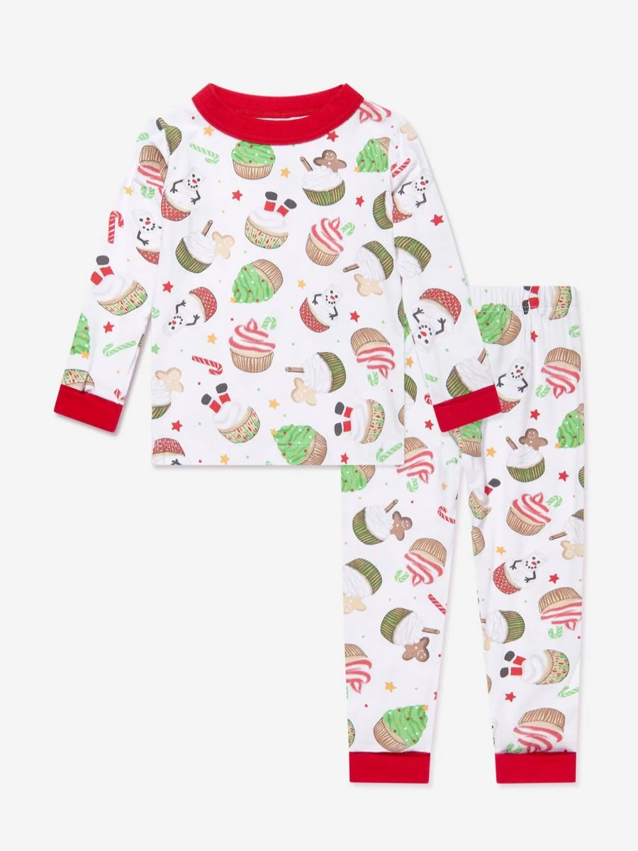 Magnolia Baby Boys' Festive Cupcakes Long Sleeve Pyjamas - White Holiday Pajamas for Kids