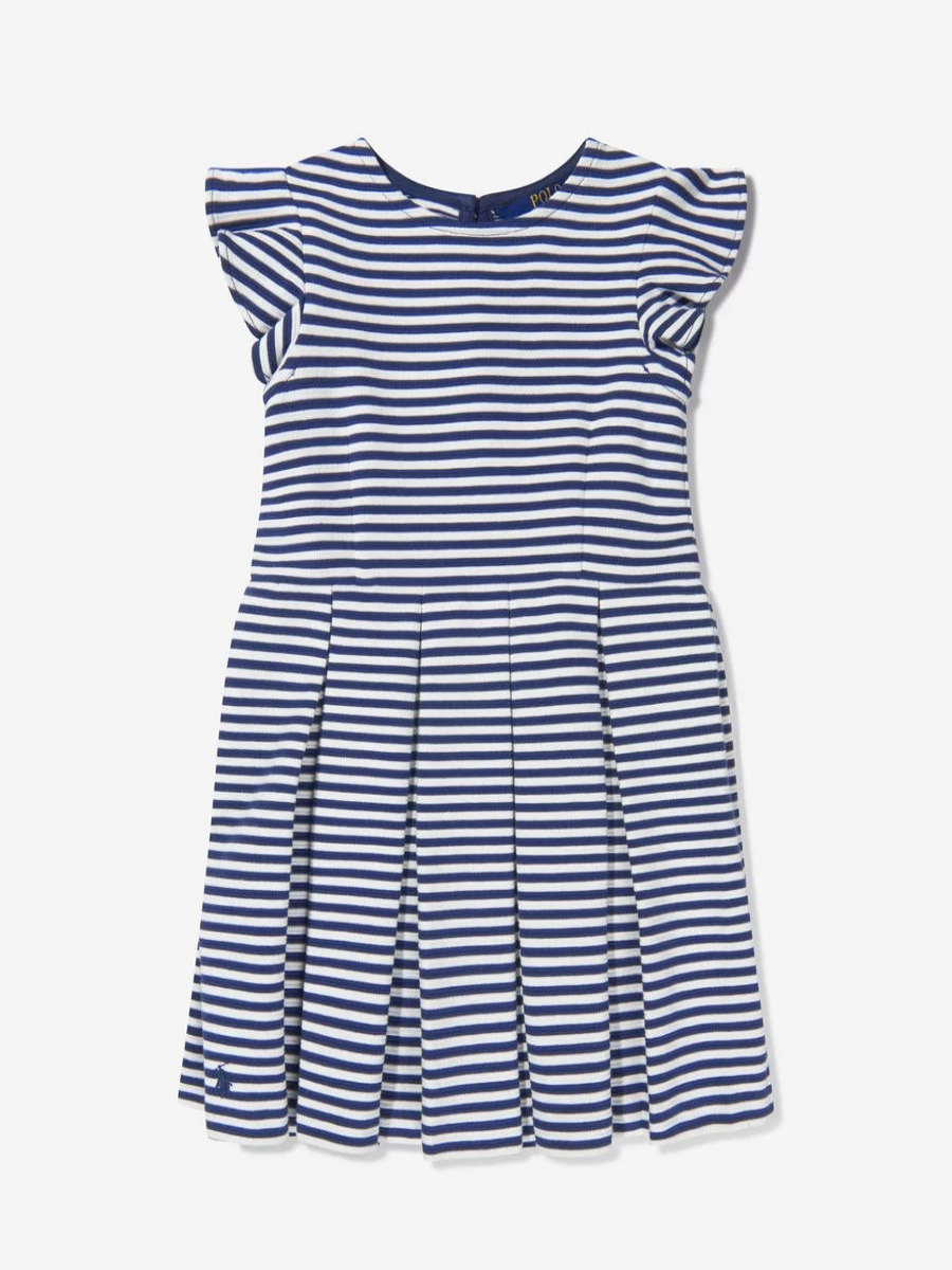 Ralph Lauren Kids Navy Striped Ruffle Dress for Teen Girls