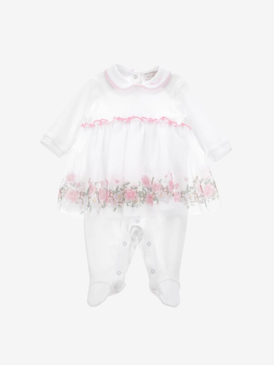 Monnalisa Baby Girls White Tutu Babygrow Romper - Elegant Infant Tutu Outfit