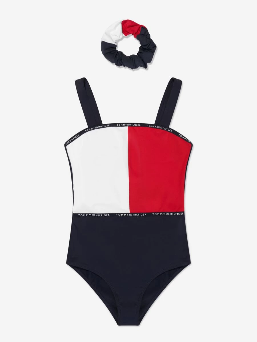 Tommy Hilfiger Girls' Multicolor Logo Swimwear One-Piece Bathing Suit
