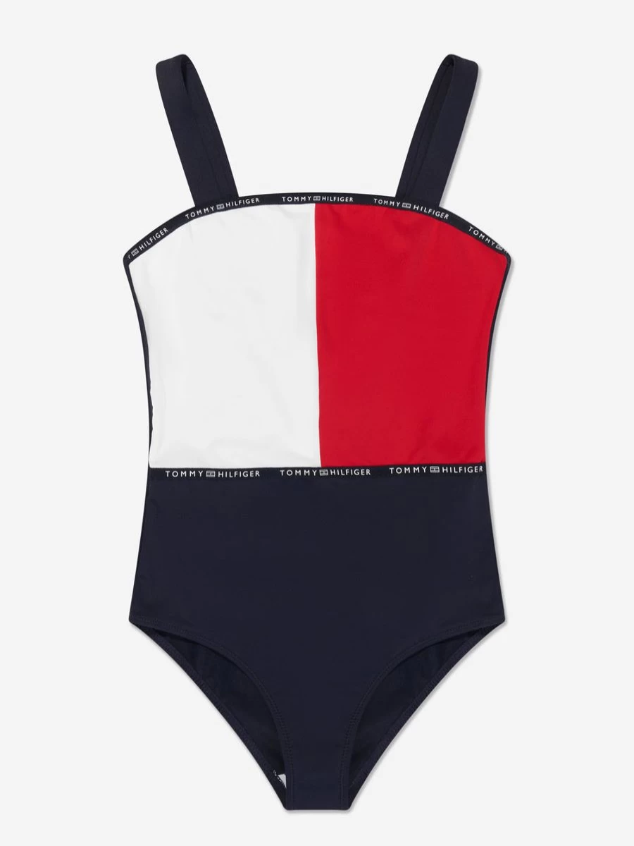 Tommy Hilfiger Girls' Multicolor Logo Swimwear One-Piece Bathing Suit