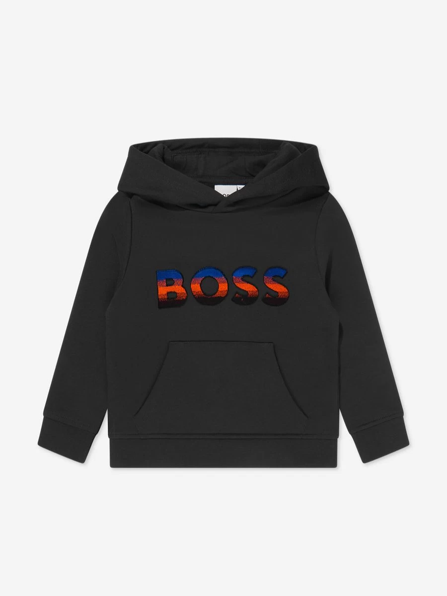 BOSS Boys' Black Logo Hoodie for Kids - Stylish & Comfortable Pullover