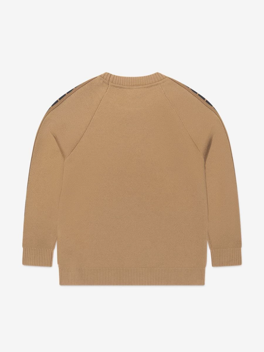 Fendi Kids Girls Brown Knitted Logo Taping Jumper Sweater