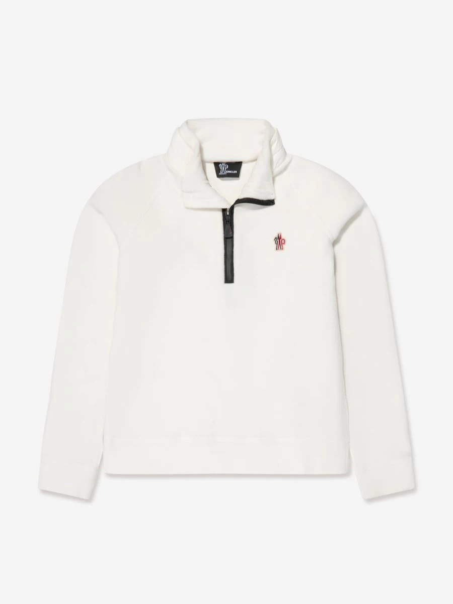 Moncler Enfant Teen Half Zip Ski Sweatshirt - White Winter Pullover for Youth
