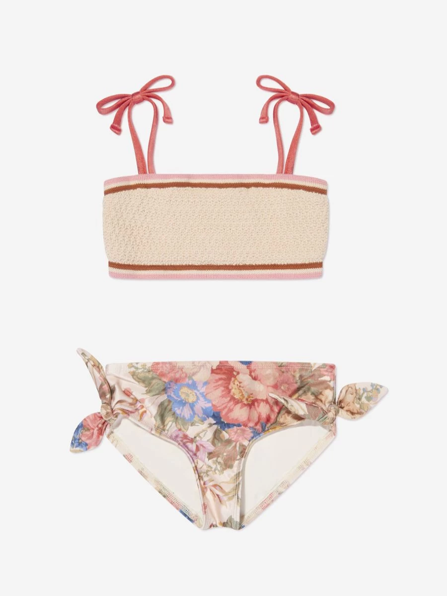 Zimmermann Girls August Multicolour Knit Bandeau Bikini for Summer Beachwear