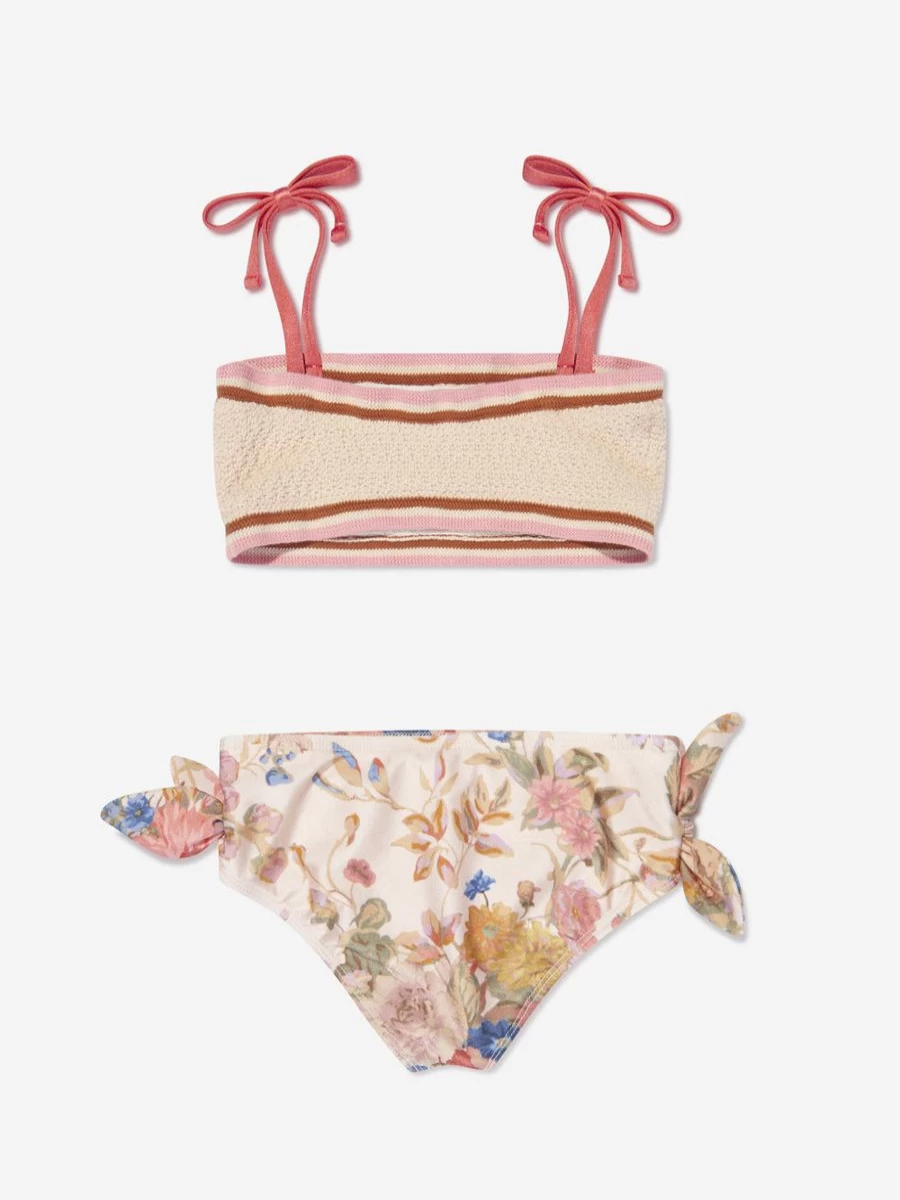 Zimmermann Girls August Multicolour Knit Bandeau Bikini for Summer Beachwear