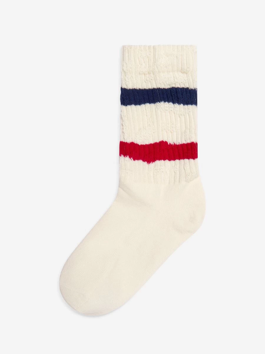Golden Goose Kids Boys High Rib Striped Distressed Ivory Socks for Comfort & Style