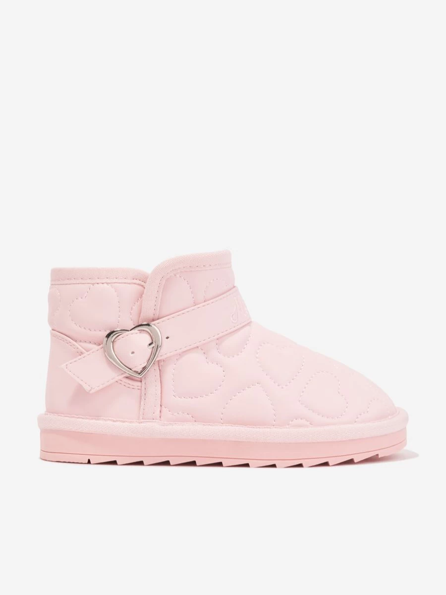 Monnalisa Girls Pink Fur Lined Embossed Boots for Winter Fashion