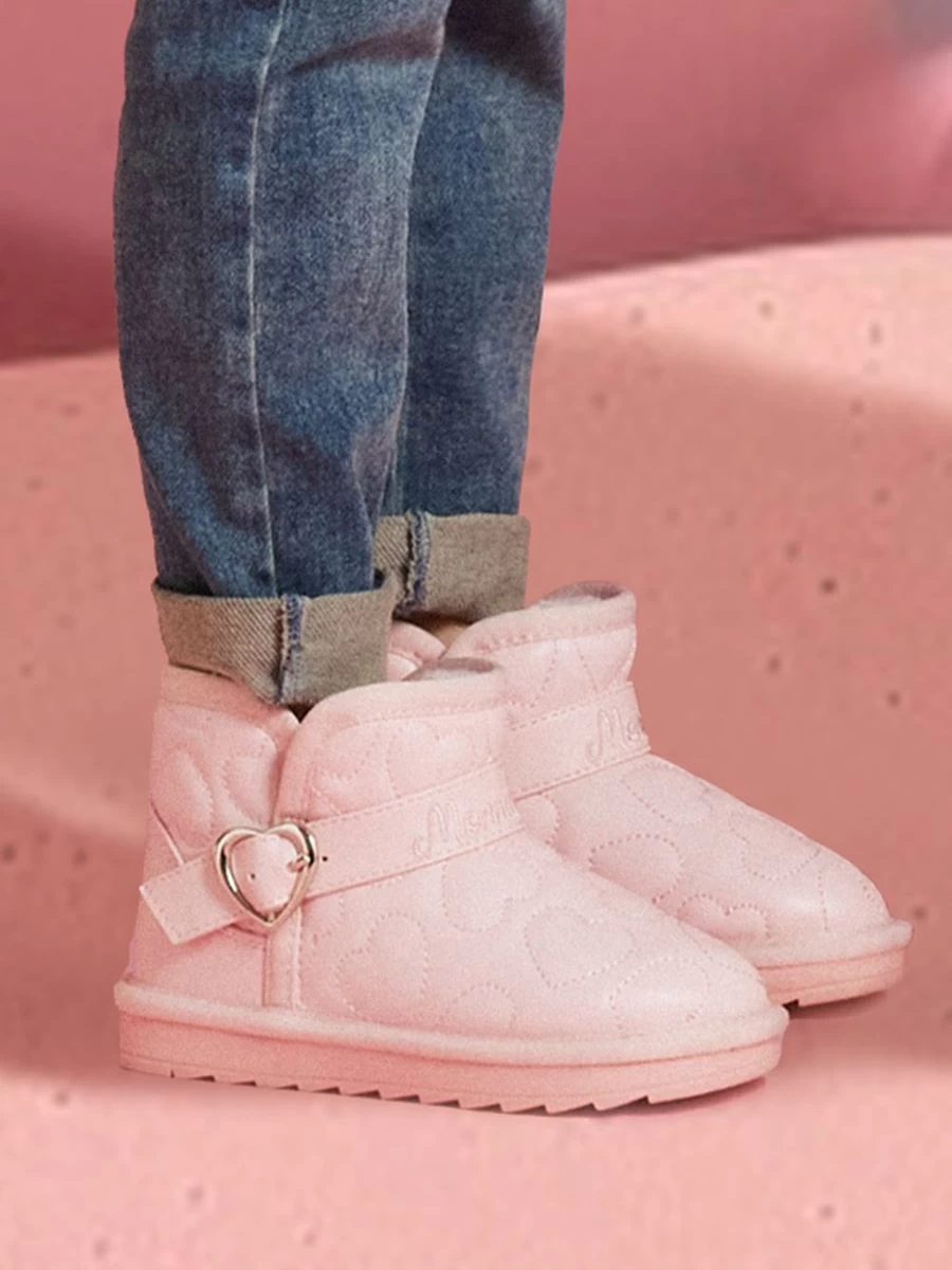 Monnalisa Girls Pink Fur Lined Embossed Boots for Winter Fashion