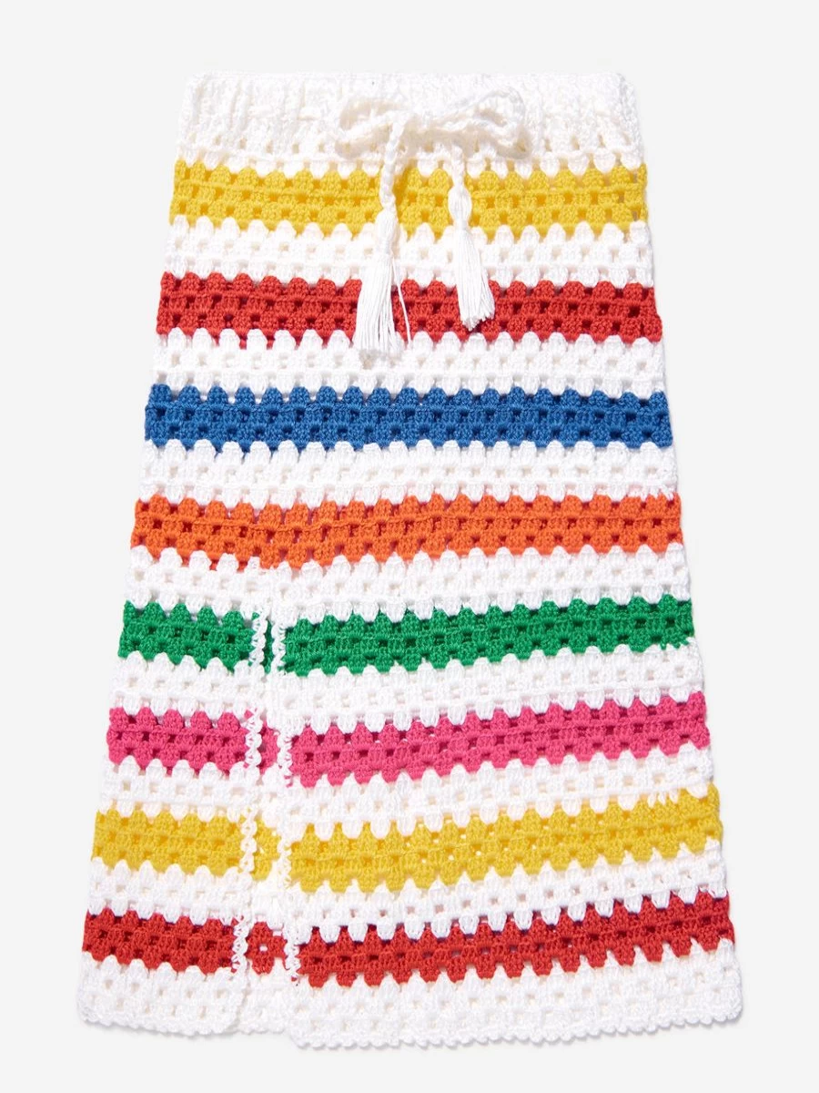 "Nessi Byrd Girls' Long Crochet Siena Skirt - Colorful Boho Chic Children's Skirt"