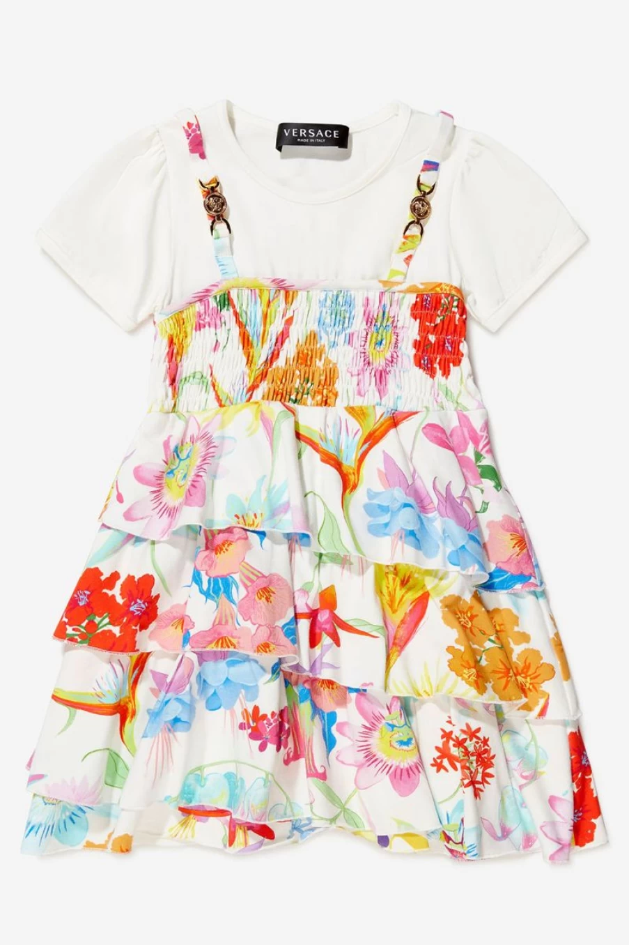 Versace Girls Le Jardin Floral Print Cotton Jersey Dress
