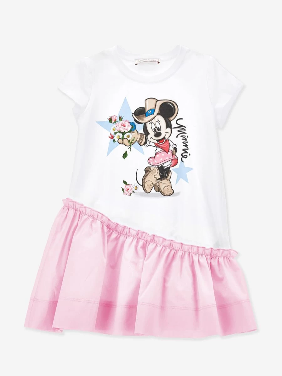 Monnalisa Teen Girls White Minnie Mouse Dress for Disney Fans