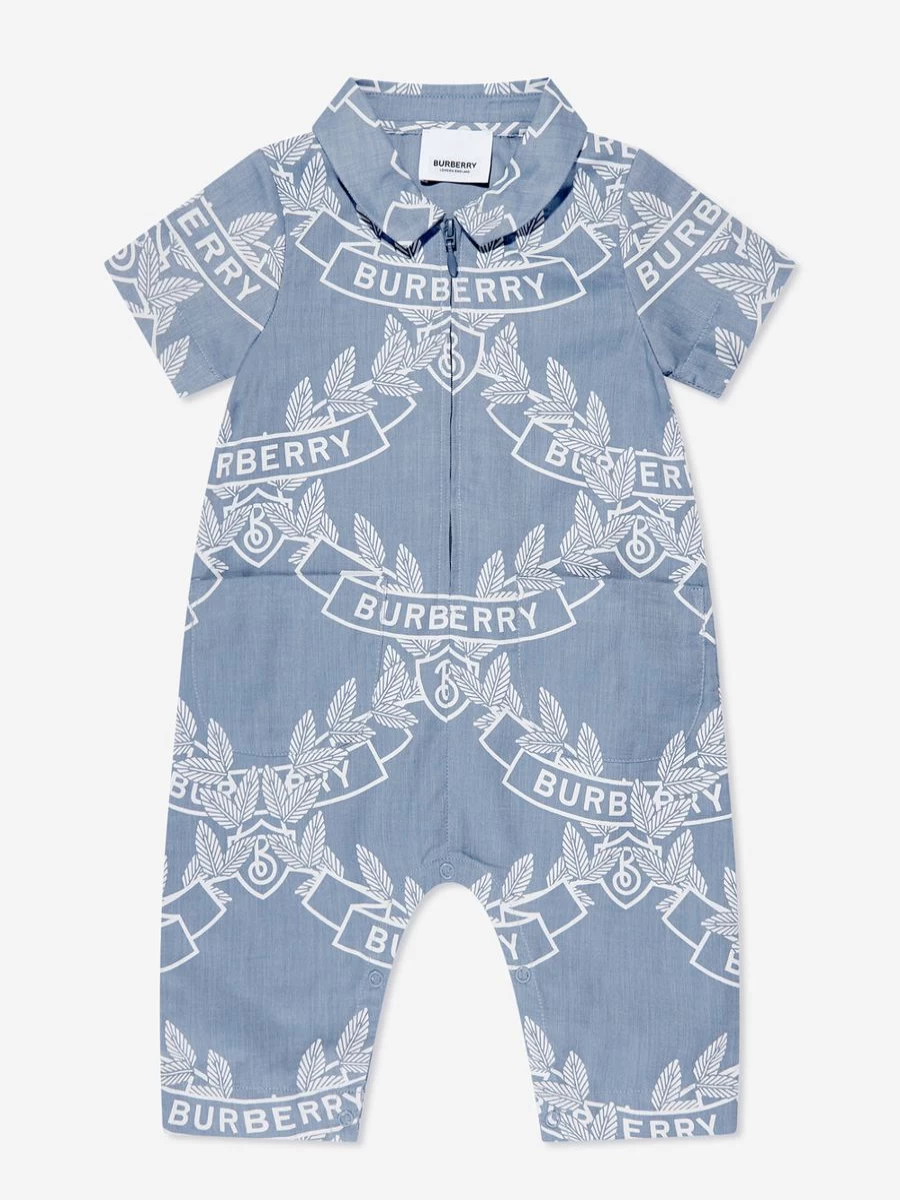Burberry Kids Baby Boys Blue Andreas Crest Romper - Classic Cotton Jumpsuit for Infants