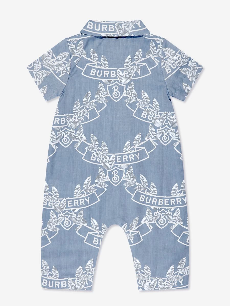 Burberry Kids Baby Boys Blue Andreas Crest Romper - Classic Cotton Jumpsuit for Infants
