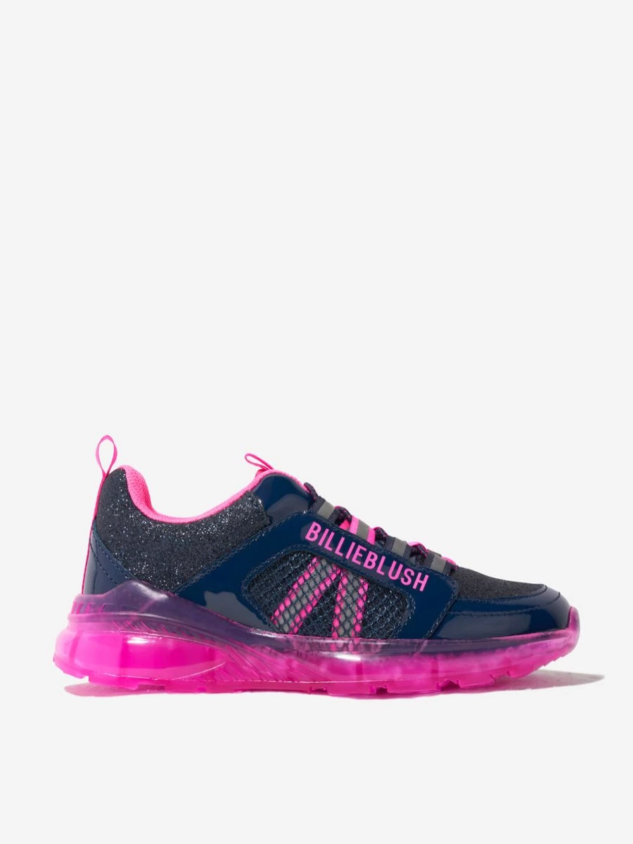 Billieblush Girls Navy Glittery Patent Leather Trainers - Sparkly Kids Sneakers