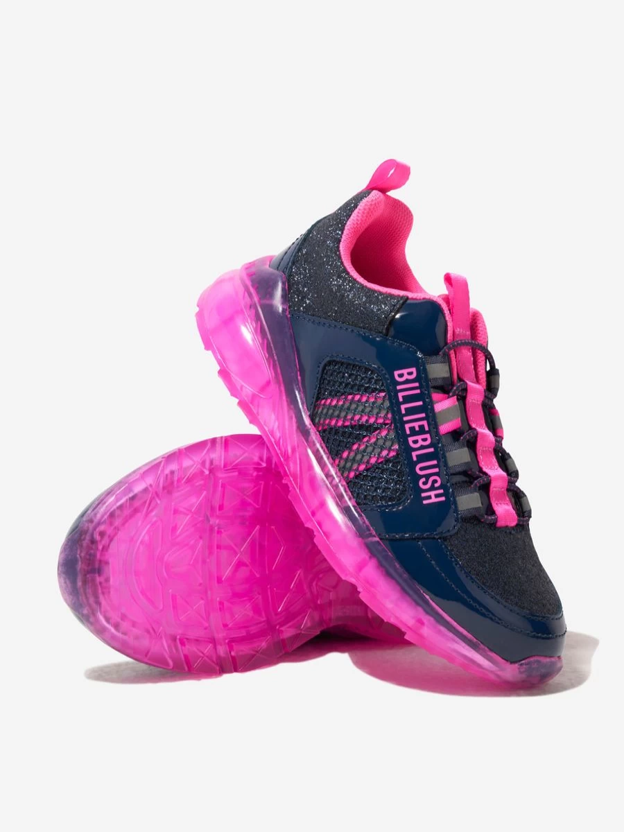 Billieblush Girls Navy Glittery Patent Leather Trainers - Sparkly Kids Sneakers