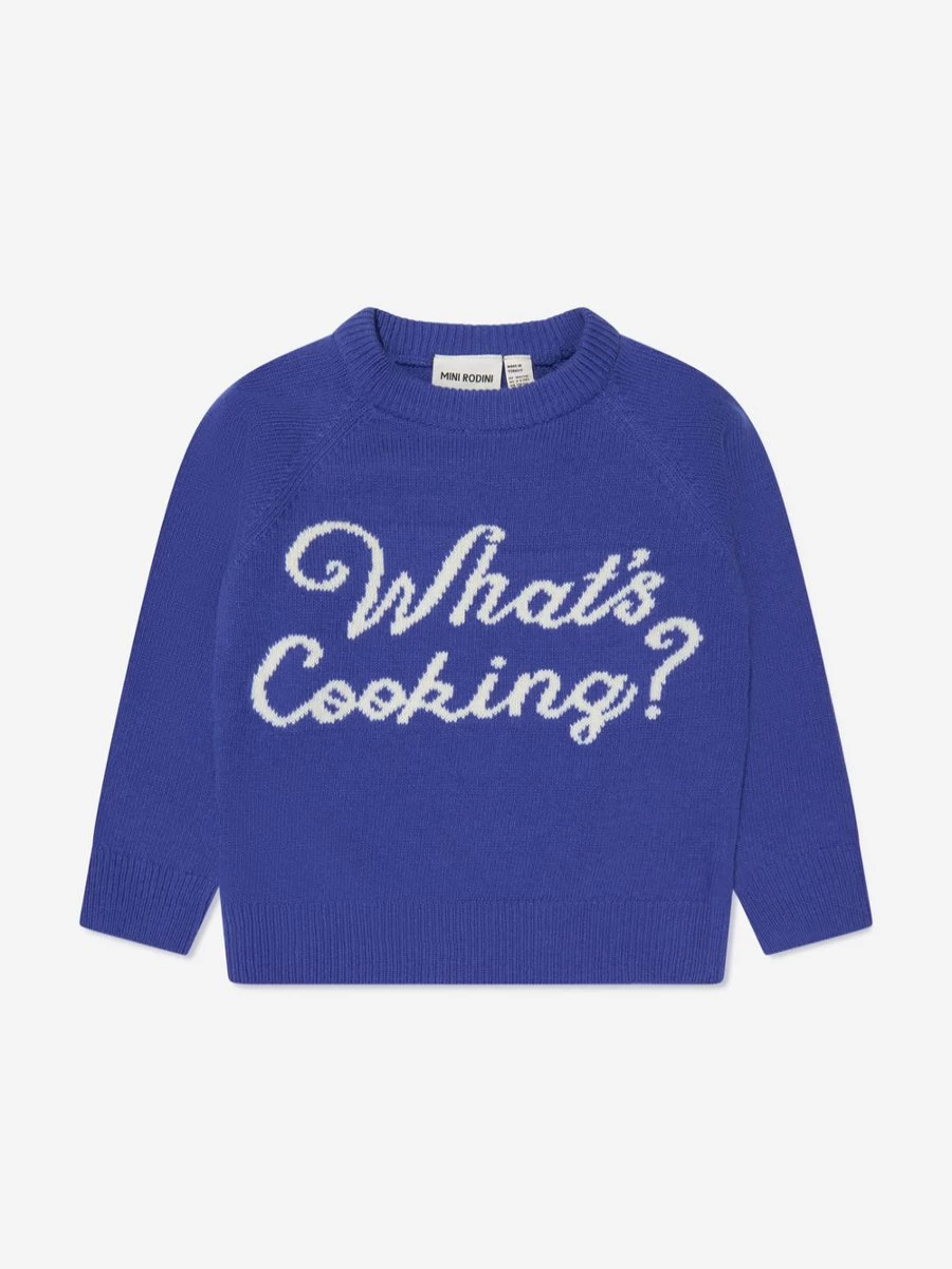 Mini Rodini Boys Blue Knitted Cooking-Themed Sweater for Kids