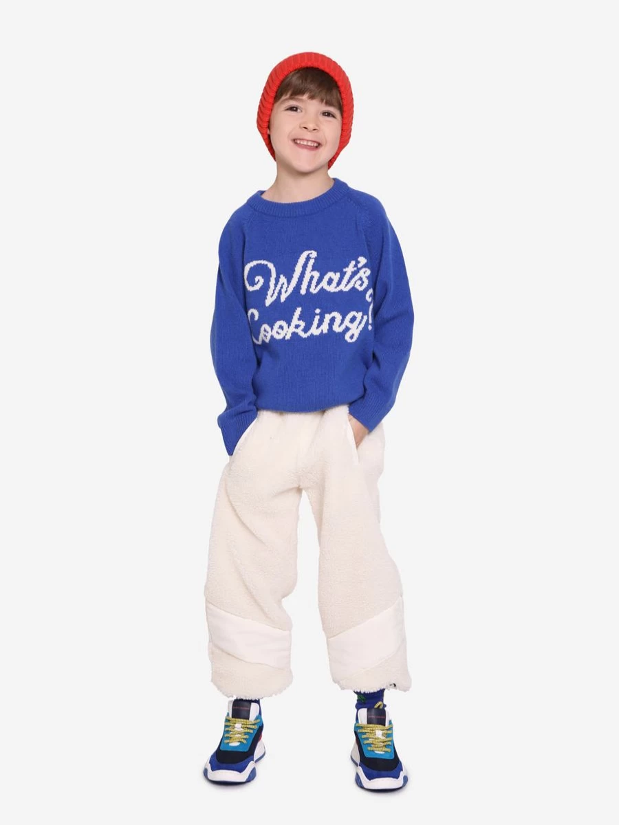 Mini Rodini Boys Blue Knitted Cooking-Themed Sweater for Kids
