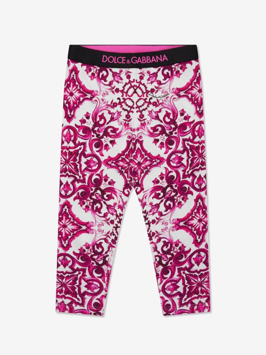Dolce & Gabbana Kids Girls Pink Majolica Print Leggings for Baby & Toddler