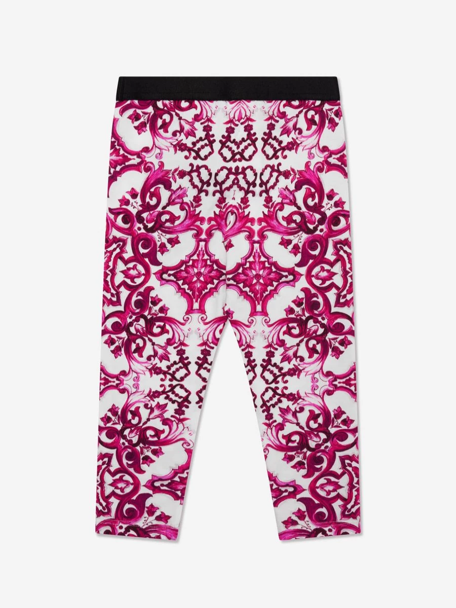 Dolce & Gabbana Kids Girls Pink Majolica Print Leggings for Baby & Toddler